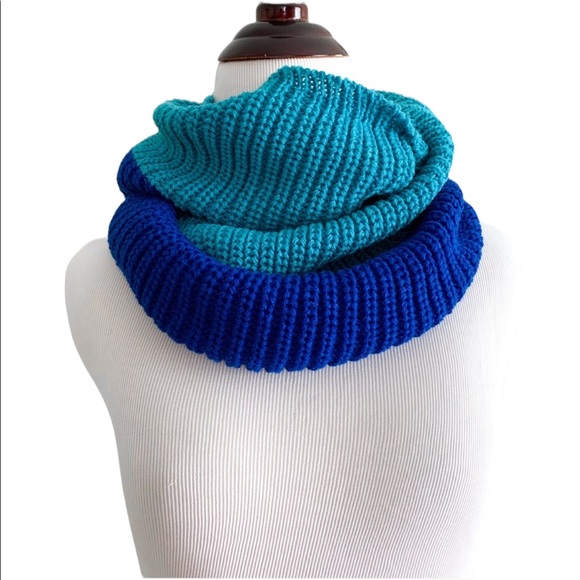 Blue Color Block Knit Sweater Infinity Scarf - Picture 1 of 7